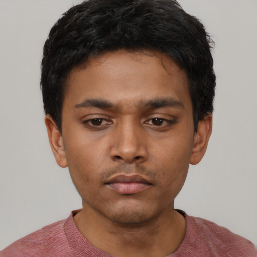 Neutral white young-adult male with short  black hair and brown eyes