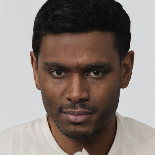 Neutral black young-adult male with short  brown hair and brown eyes