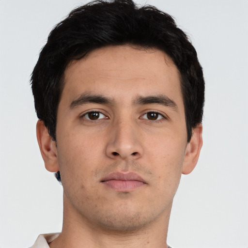 Neutral asian young-adult male with short  brown hair and brown eyes