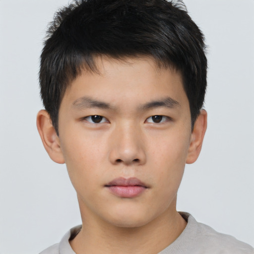 Neutral asian young-adult male with short  brown hair and brown eyes
