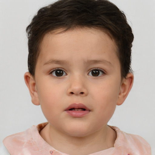 Neutral white child female with short  brown hair and brown eyes