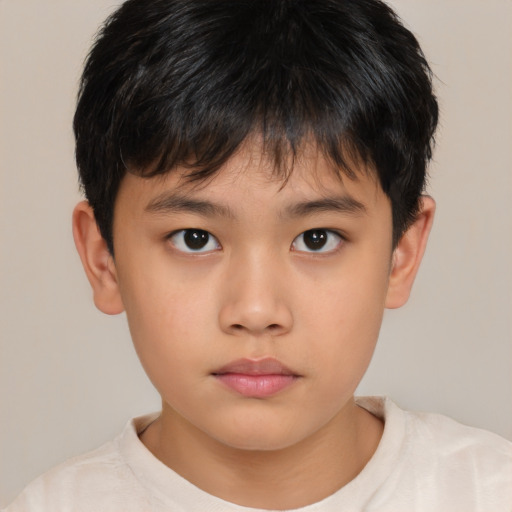 Neutral asian child male with short  brown hair and brown eyes