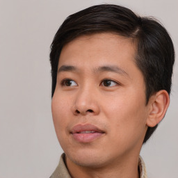 Neutral asian young-adult male with short  brown hair and brown eyes