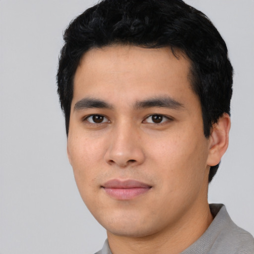 Neutral asian young-adult male with short  black hair and brown eyes