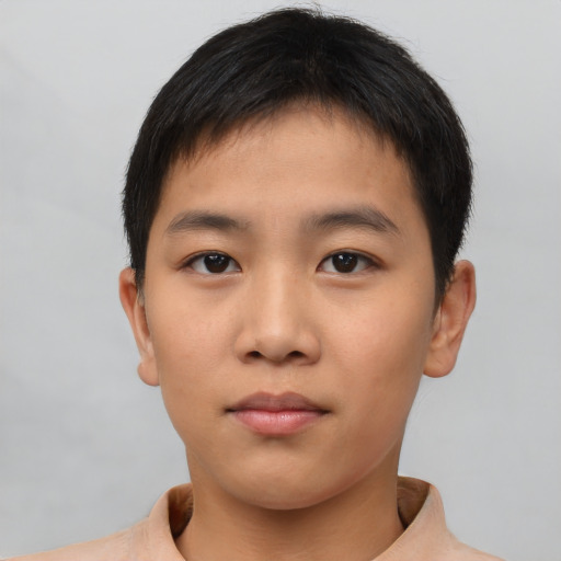 Neutral asian young-adult male with short  brown hair and brown eyes