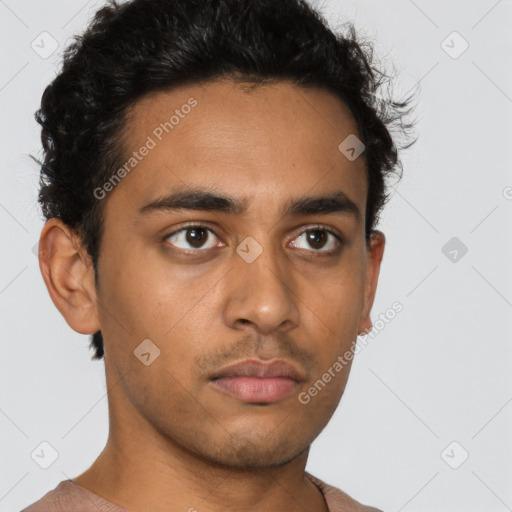 Neutral latino young-adult male with short  brown hair and brown eyes