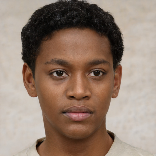 Neutral black young-adult male with short  brown hair and brown eyes