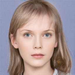 Neutral white young-adult female with medium  brown hair and grey eyes