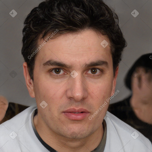 Neutral white adult male with short  brown hair and brown eyes