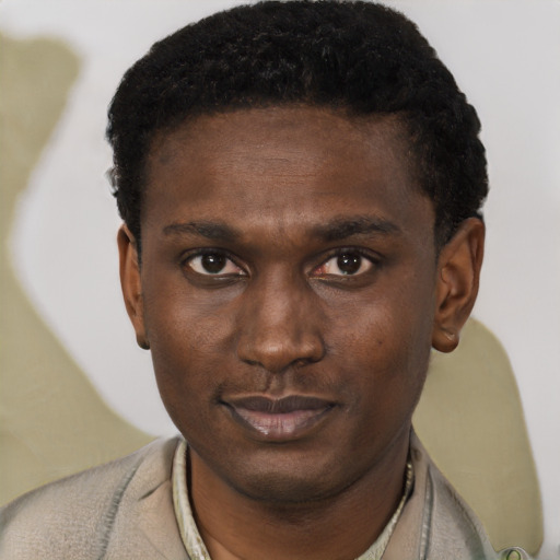 Neutral black young-adult male with short  brown hair and brown eyes