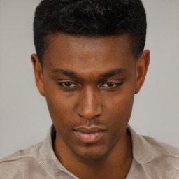 Neutral black young-adult male with short  brown hair and brown eyes