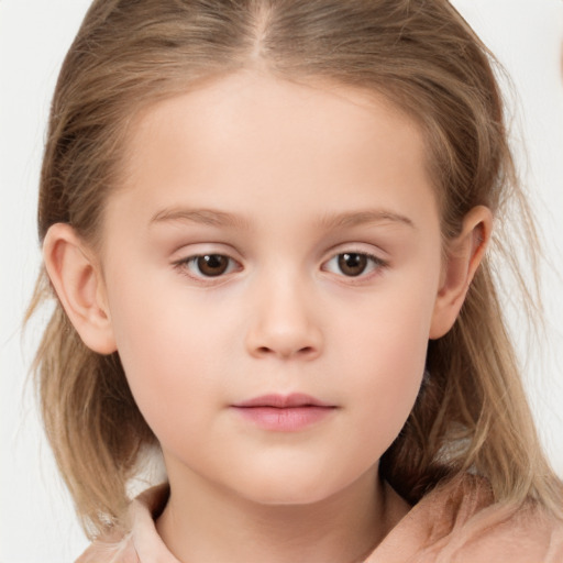 Neutral white child female with medium  brown hair and brown eyes