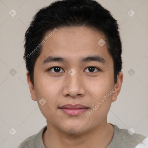 Neutral asian young-adult male with short  brown hair and brown eyes