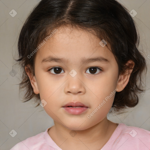 Neutral white child female with medium  brown hair and brown eyes