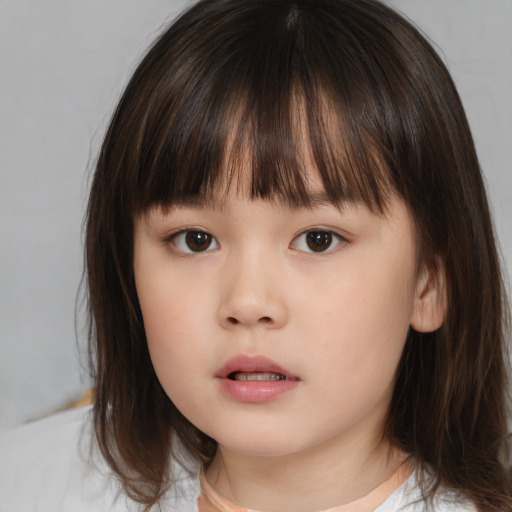 Neutral white child female with medium  brown hair and brown eyes