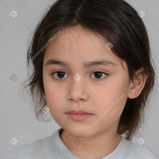 Neutral white child female with medium  brown hair and brown eyes