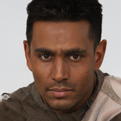 Neutral black young-adult male with short  brown hair and brown eyes