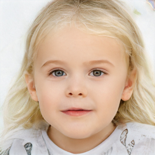 Neutral white child female with medium  blond hair and blue eyes