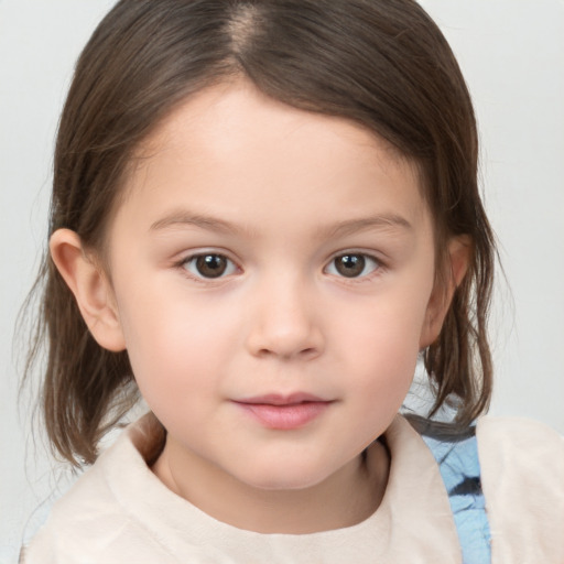 Neutral white child female with medium  brown hair and brown eyes