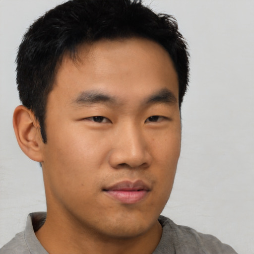 Neutral asian young-adult male with short  black hair and brown eyes