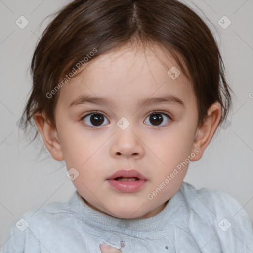 Neutral white child female with medium  brown hair and brown eyes