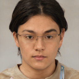 Neutral asian young-adult female with short  brown hair and brown eyes