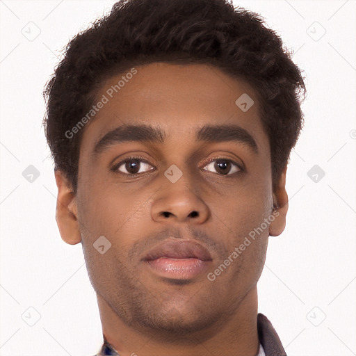 Neutral black young-adult male with short  brown hair and brown eyes