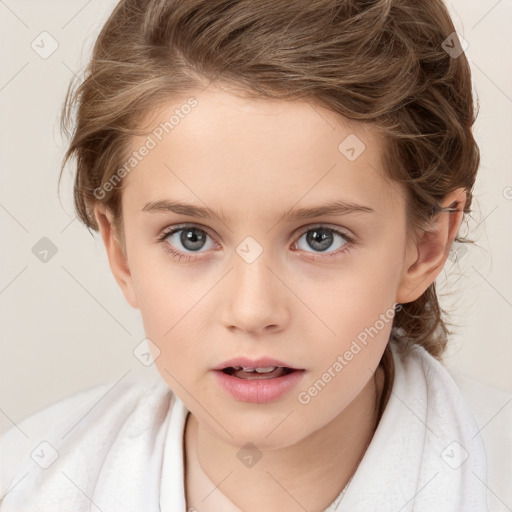 Neutral white child female with medium  brown hair and brown eyes