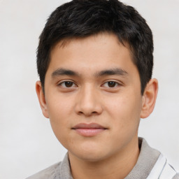 Neutral asian young-adult male with short  brown hair and brown eyes