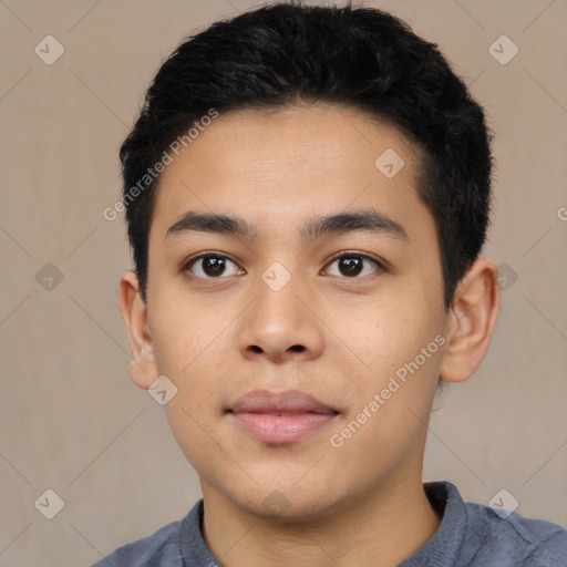 Neutral asian young-adult male with short  black hair and brown eyes