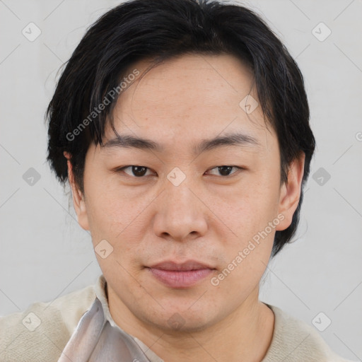 Neutral asian young-adult male with short  brown hair and brown eyes