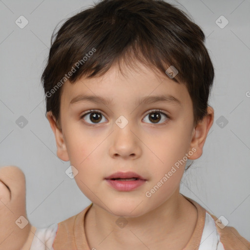 Neutral white child male with short  brown hair and brown eyes