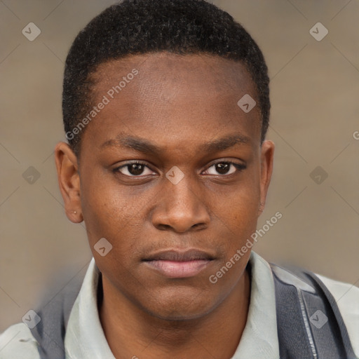 Neutral black young-adult male with short  brown hair and brown eyes