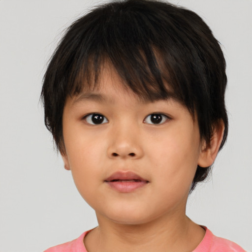 Neutral asian child female with medium  brown hair and brown eyes