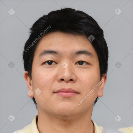 Neutral asian young-adult male with short  brown hair and brown eyes