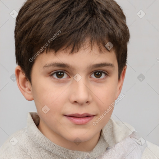 Joyful white child male with short  brown hair and brown eyes