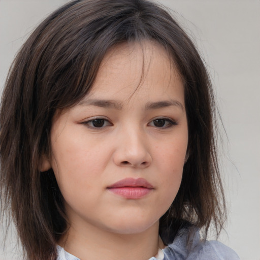 Neutral white child female with medium  brown hair and brown eyes