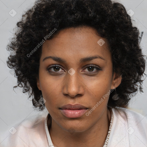 Neutral black young-adult female with short  brown hair and brown eyes