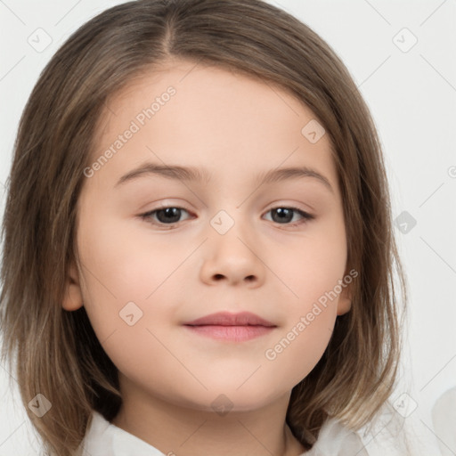 Neutral white child female with medium  brown hair and brown eyes