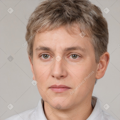 Neutral white adult male with short  brown hair and brown eyes