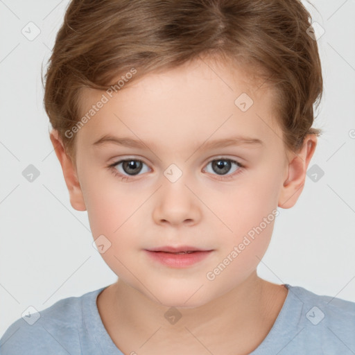 Neutral white child female with short  brown hair and brown eyes