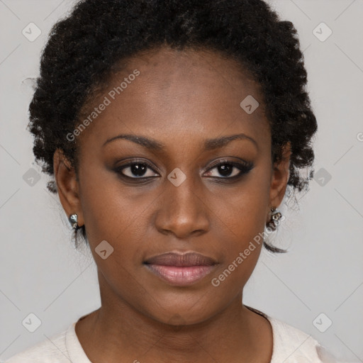 Neutral black young-adult female with short  brown hair and brown eyes