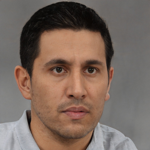Neutral white adult male with short  brown hair and brown eyes