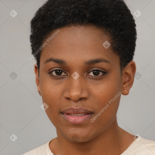 Neutral black young-adult female with short  brown hair and brown eyes