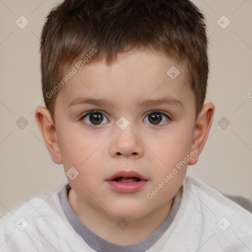 Neutral white child male with short  brown hair and brown eyes