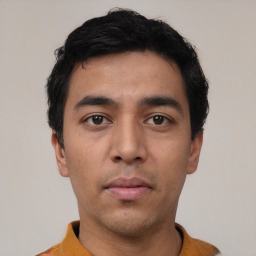 Neutral asian young-adult male with short  black hair and brown eyes