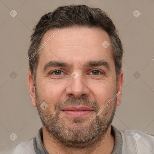 Neutral white adult male with short  brown hair and brown eyes