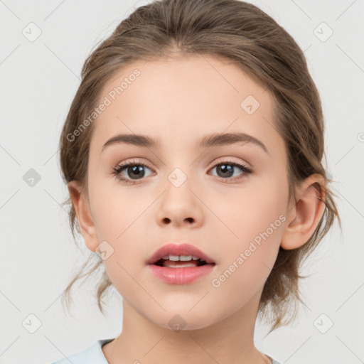 Neutral white child female with medium  brown hair and brown eyes