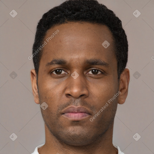 Neutral black young-adult male with short  brown hair and brown eyes