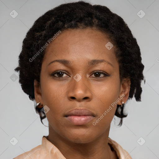 Neutral black young-adult female with short  brown hair and brown eyes